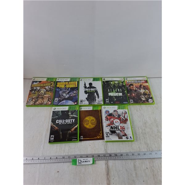 (7) XBOX 360 Games, Borderlands, Call of Duty, AvP, Mass Effect 2, NHL 14, Fable 3 Manual