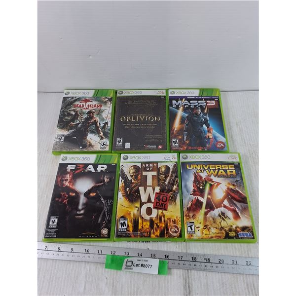 (6) XBOX 360 Games, FEAR 3, Universe At War, Army of Two, Mass Effect 3, TES4 Oblivion, Dead Island