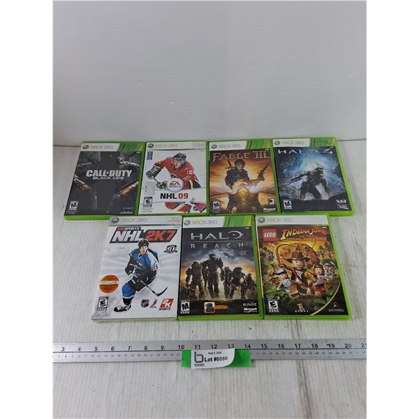 (7) XBOX 360 Games, Halo, Fable,  Call of Duty, Lego Indiana Jones, NHL