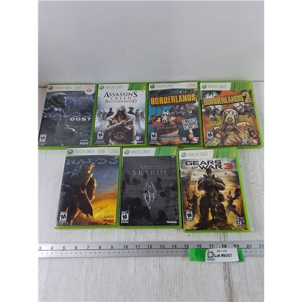 (7) XBOX 360 Games, Halo, TES5 Skyrim, Gears of War, Assassin's Creed, Borderlands