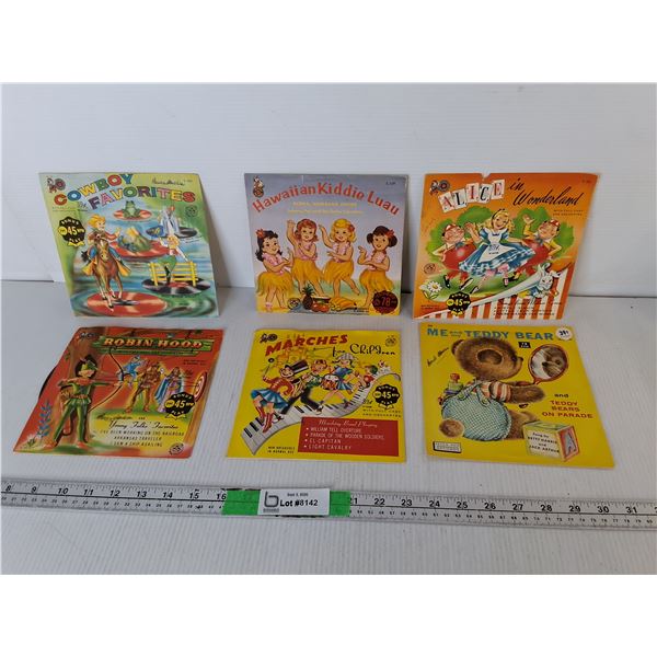 (6) Vintage Children's Records- Marches, Cowboy Favorites, Robin Hood, Misc.