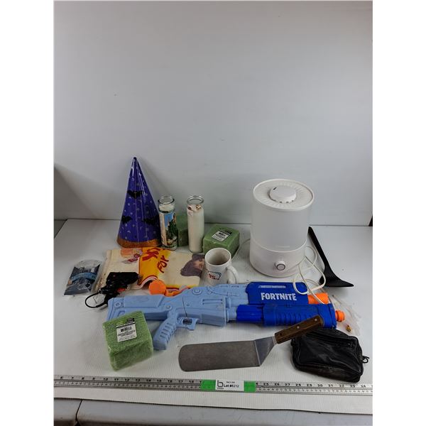 Fortnite Water Gun, Ceramic Mug, Candles, Glue Gun, Floral Foam, Spatulas, Coin Bag, Misc