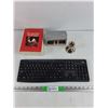 Image 1 : The Itty Bitty Book Light, Silver Candle Stick Holders, Logi Wireless Keyboard - As Is