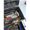 Image 6 : Plastic Tool Box, Tin Shears, Strap Wrench, Hack Saw, Metal File, C Clamp, Mallet, Misc