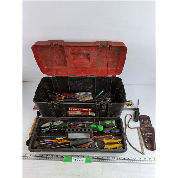Craftsman Tool Box, Bits, Screwdrivers, Saw, Needle Nose Pliers, Misc