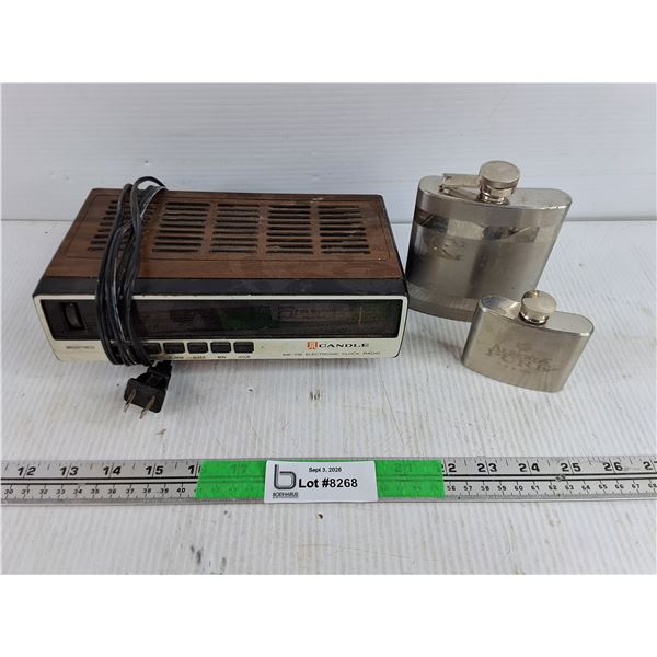 Candle AM/FM Electronic Clock Radio - Powers On, As Is, Liquor Flasks
