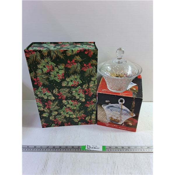 7" Lidded Glass Bowl, Christmas Gift Box 14.5"x10"x4.5"