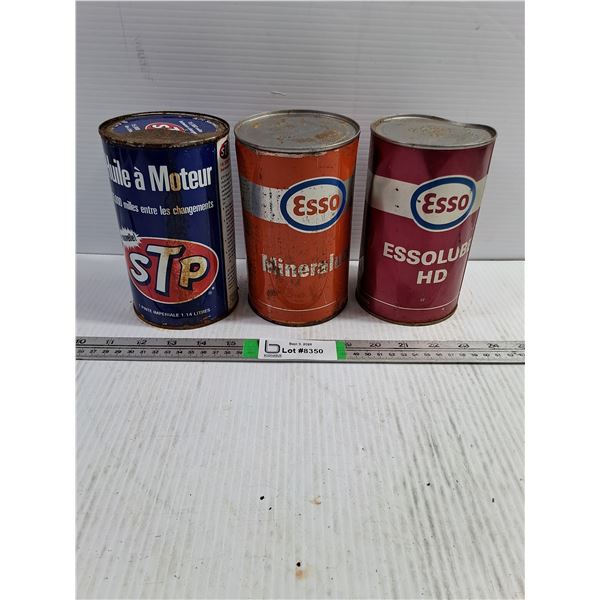 (3) Vintage Oil Cans with Contents-ESSO and STP-Cannot Ship
