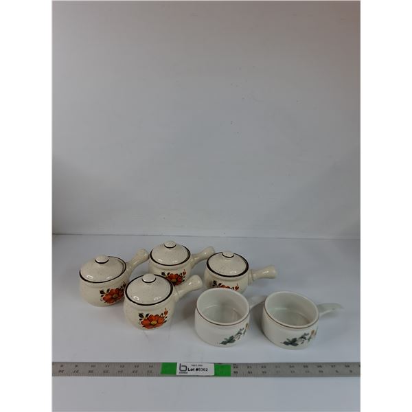 (6) Stoneware Soup Bowls with Floral Details