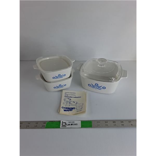 (3) Corningware Blue Cornflower Casserole Dishes
