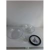 Image 1 : (2) Glass Bowls, Plastic Bowl, Christmas Wall Clock
