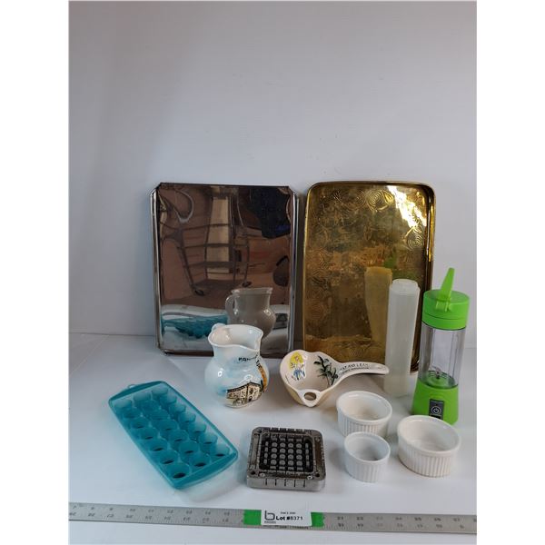 (2) Trays, Ceramic Gravy Separator, Ceramic Pitcher, Misc