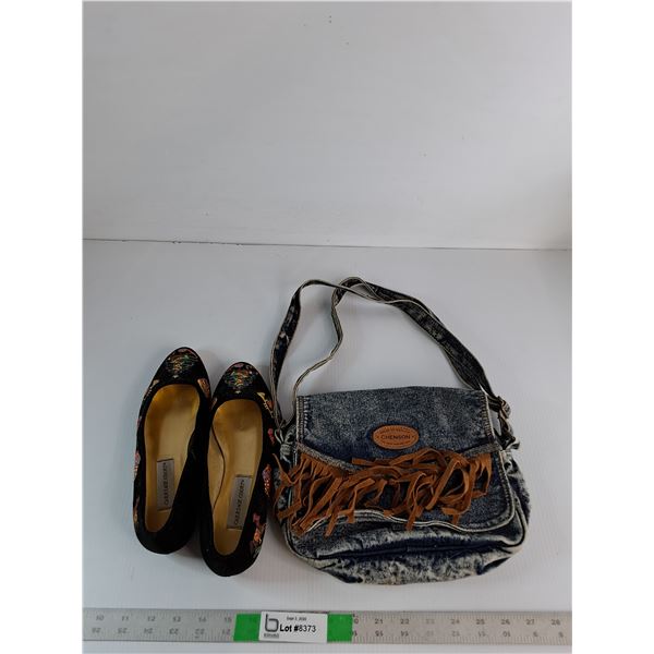 Women's Christmas Themed Flats Size 8.5, Jean Sling Bag