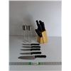Image 1 : Salt and Pepper Shakers/Grinders, Various Knives with Stand
