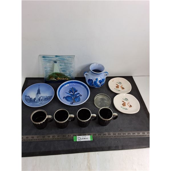 Decorative Plates & Vase, Set of 4 Mugs, Misc.