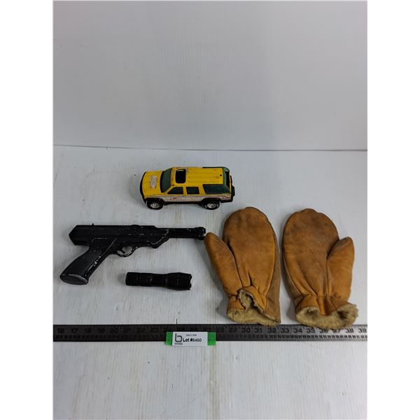 Daisy BB Gun, Large Size Leather Mittens, LED Flashlight, Tonka Toy Truck