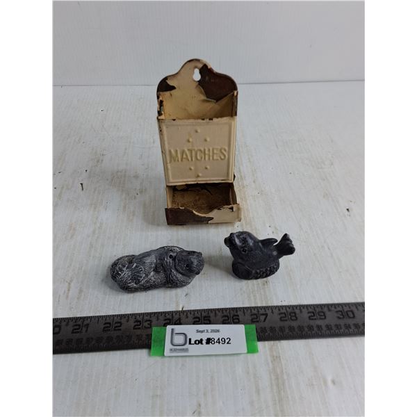 (2) Soapstone Carvings, Vintage Match Holder