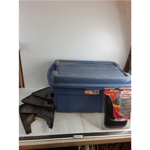 Rubbermaid Hinged Storage Bin - 31x19x17", (6) Auto Splash Guards - 2 Are NIB - PU Only