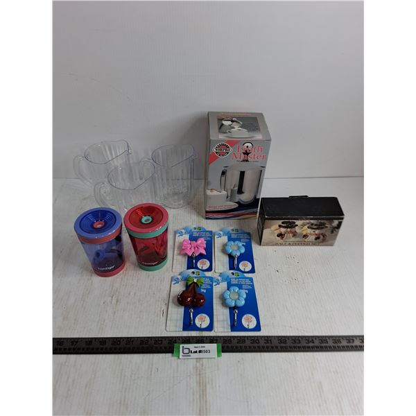 Norpro Froth Master, Contigo Cups, Pitchers, New Adhesive Hooks, Snowman Salt & Pepper Shakers