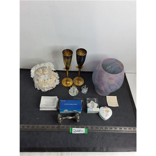 Assorted Porcelain, Crystal, Glass & Brass Ornaments