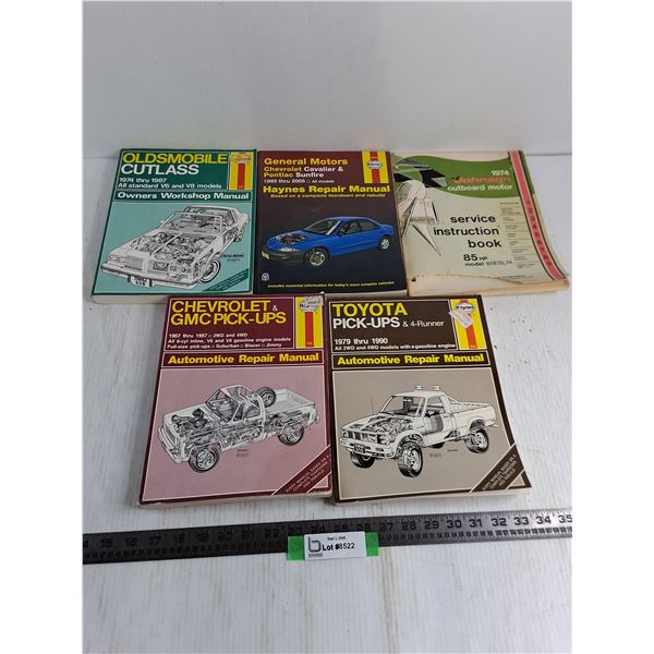 (5) Haynes/Johnson Auto/Boat Repair/Service Manuals from 1960s to 1990s