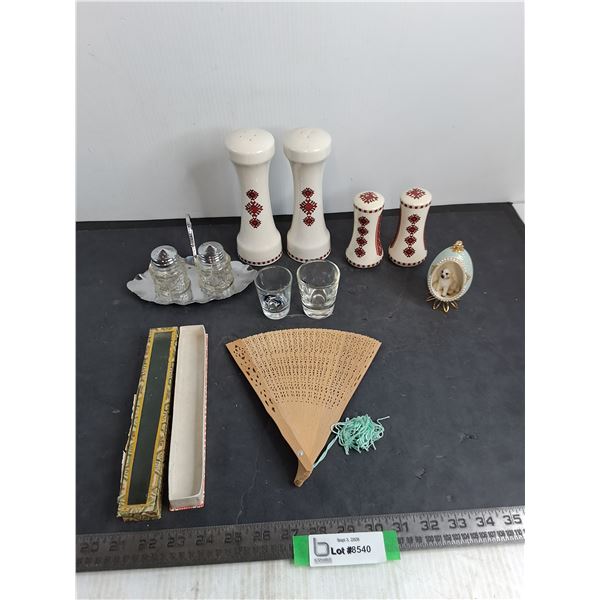Salt & Pepper Shaker Sets, Hand Fan, Shot Glasses, Dog Ornament
