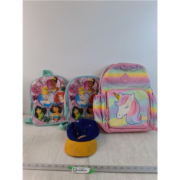 Kids Backpacks (3) and Ball Cap