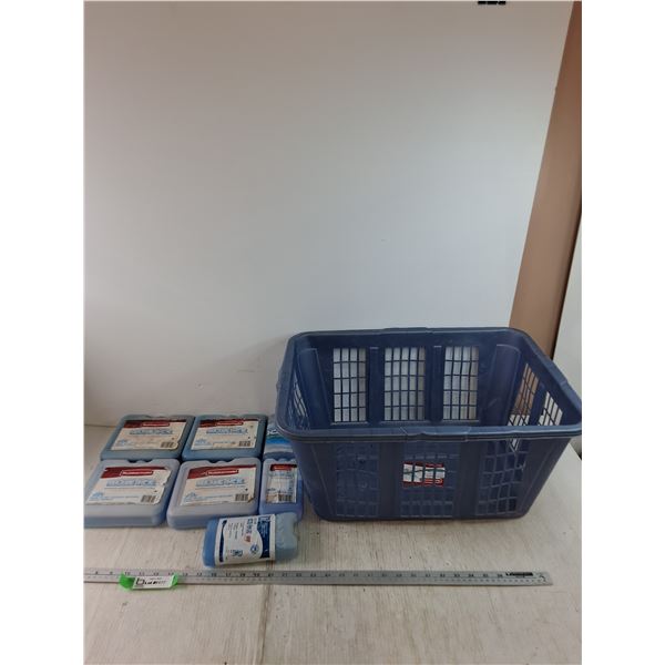 (7) Ice Packs, (4) Large (3) Small As-Is with Laundry Basket, Pickup Only for Basket