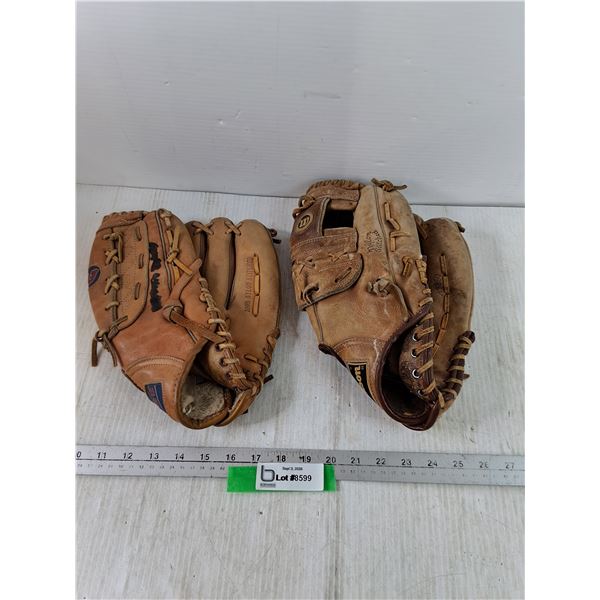 (2) Baseball Gloves, Venture and Wilson Junior and Adult Sizes
