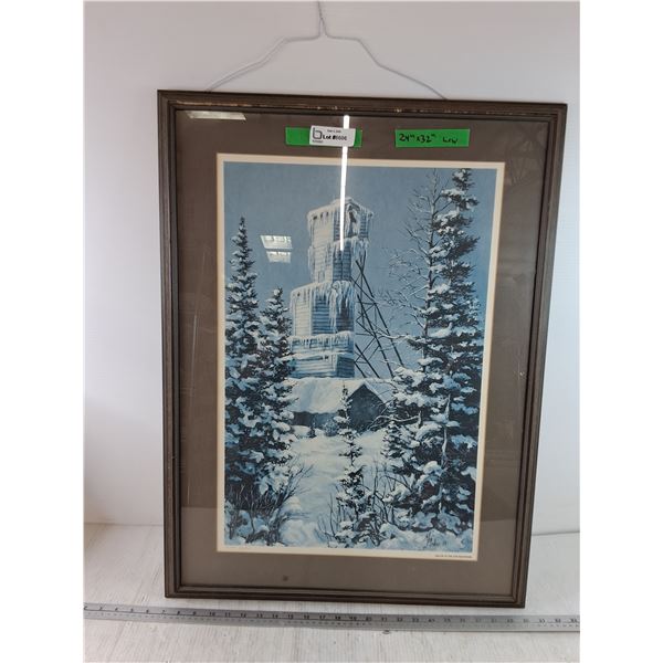 *Frozen Building In Forest by M Pirker 1988 Print 24" x 32" No Shipping