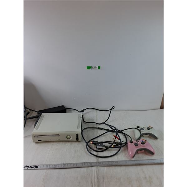 XBOX 360 Powers On With Power Supply, TV/HDMI Cable, (3) Controllers Untested As-Is