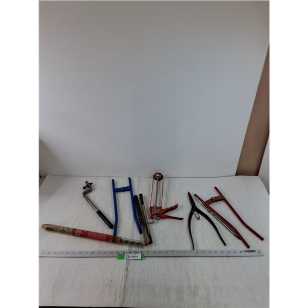 High Speed Ship Auger, Caulking Gun, (2) Chisels, Large Pliers, Misc