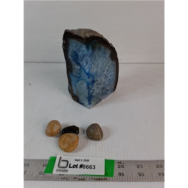 Blue Dyed Agate Geode 5.5" Height, Rocks