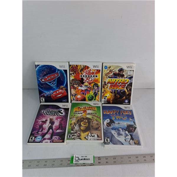 (6) Wii Games- Cars, Bakugan, Happy Feet Two, Nitro Bike