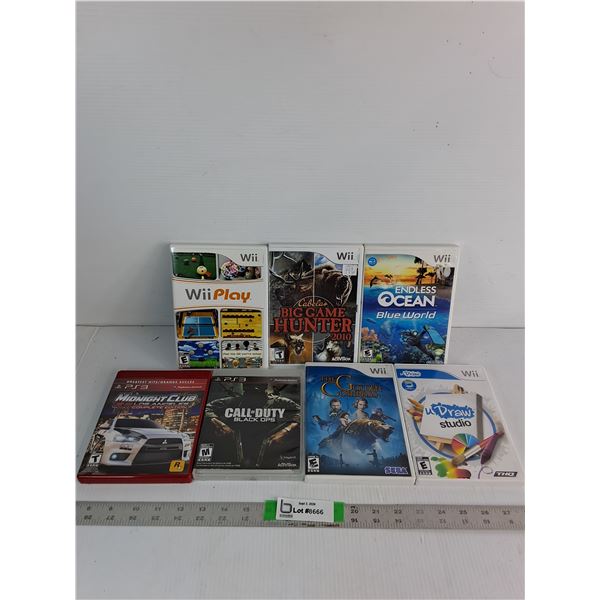 (5) Wii Games- U Draw, Endless Ocean, (2) PS3 Games- Call Of Duty, Midnight Club