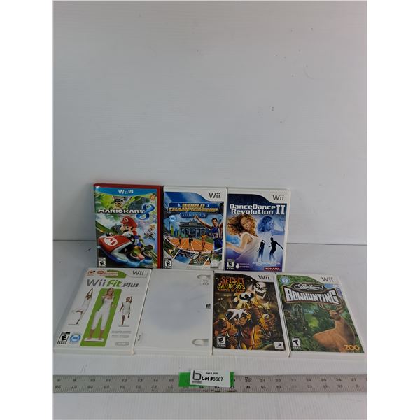 (7) Wii Games- Mario Kart, Fit Plus, Secret Saturdays, Bow hunting,