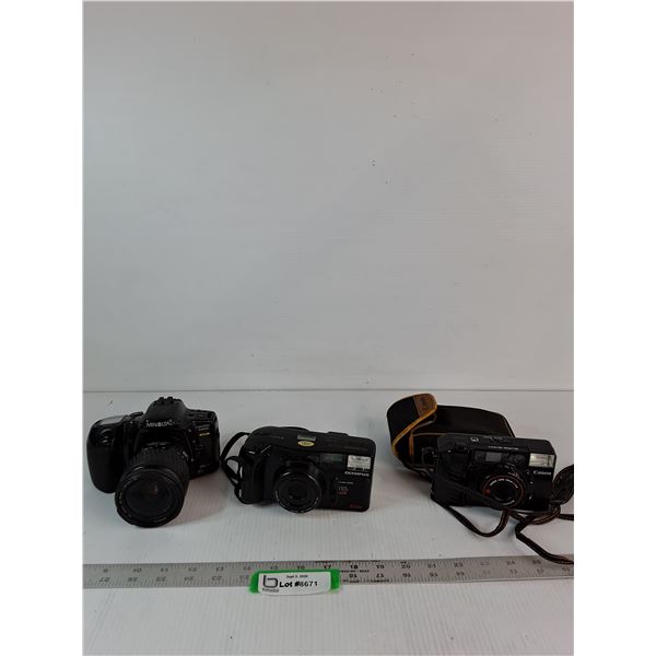 Minolta Maxxum 450si Camera, Olympus Promaster Zoom Camera, Canon Sure Shot Camera w/ Case - As Is