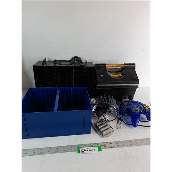 Remote Controllers (2), Toolbox, Plastic Divider Bins, Misc