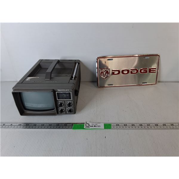 Dodge License Plate & Bentley Portable TV- No Batteries