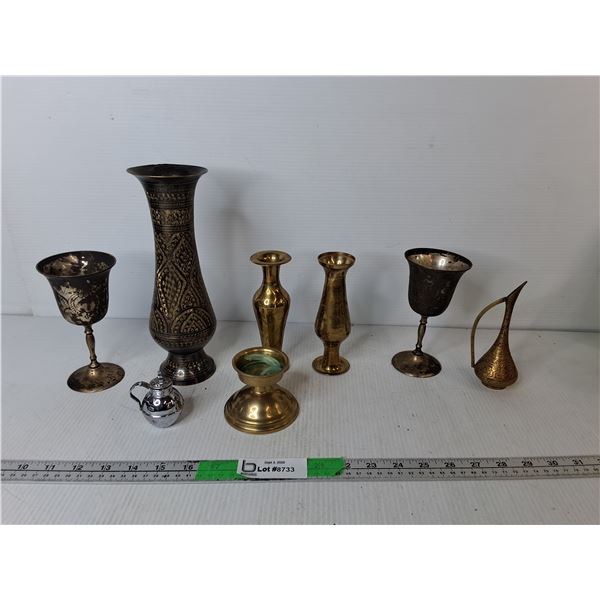 Mostly Brass & Electroplated Goblets, Candleholders, Vases, Misc.