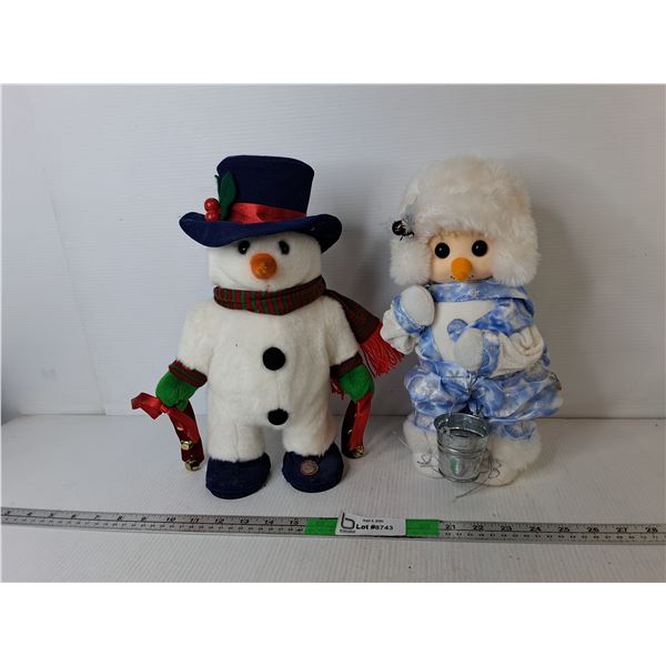 (2) Musical Snowman/Woman Figurines Up to 14"