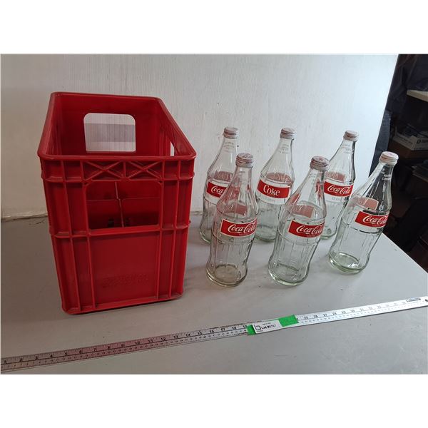(6) Glass 1.5L Coca Cola Bottles & Crate 15" x 10" x 13.5"- Can't Ship