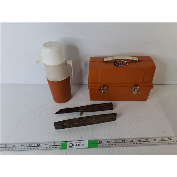 Vintage Thermos Bottle, Lunchbox, Angle Transfer Tool & Level