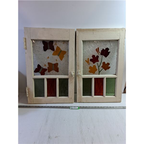 (2) Decorative Tinted Window Door 25x16" - Cannot Ship