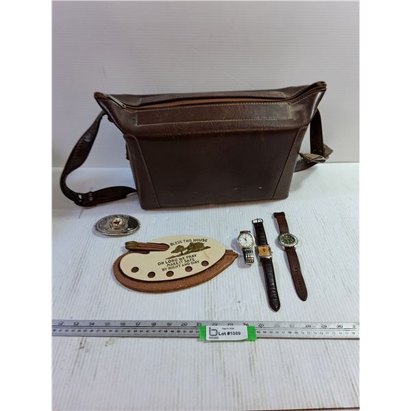 Faux Leather Handbag, Belt Clip, Wall Decor, (3) Watches - Columbia, PCA, Roots