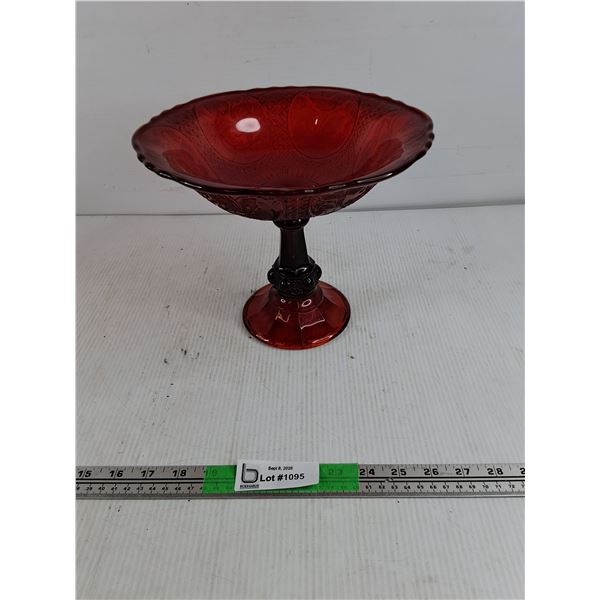 Red Glass Footed Bowl