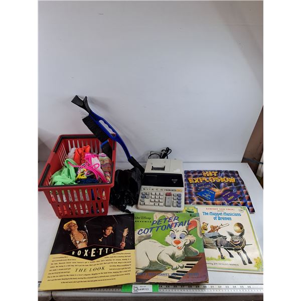 Assorted Vinyl Records, Underwear, Sharp Calculator, Umbrella, Snow Brush, Shopping Basket