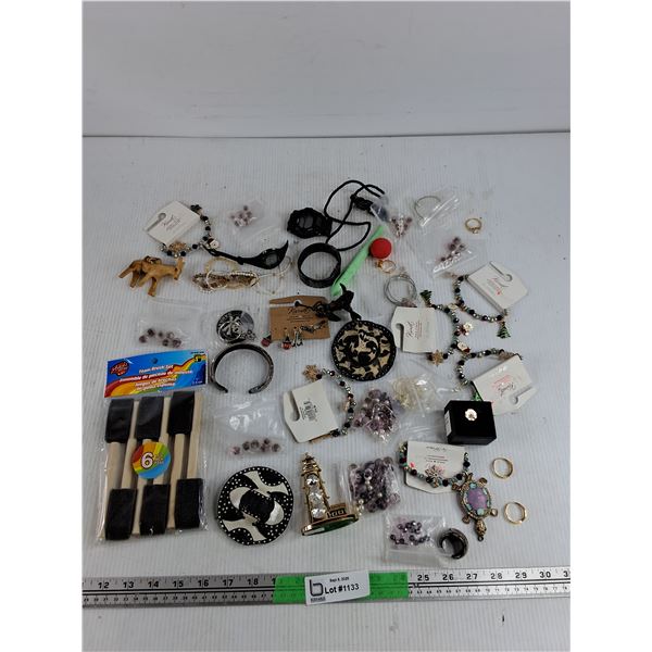 Foam Brush Set, Assorted Costume Jewelry, Digital Watches & Ornaments