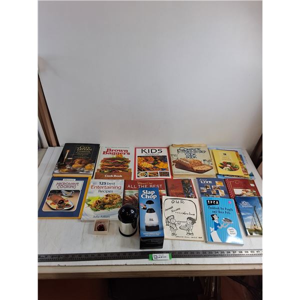 (20+) Mostly Cook Books, Slap Chop, Grader, Snowman Bell