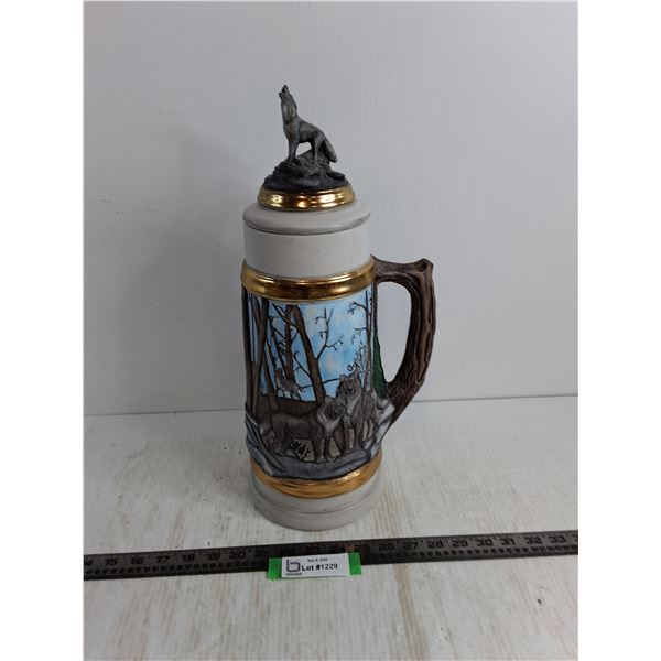 Ceramic Ornamental 17  Beer Stein featuring Wolves